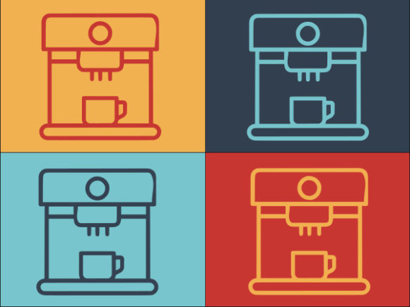 Coffee Machine with Cup Graphics and Logos