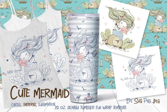 Skinny Tumbler Cute Mermaid Clipart: Graphics for Unique Designs