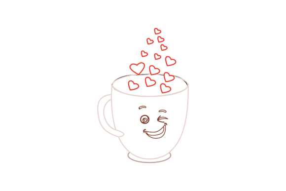 Valentine Kawaii Cute Cup Color Line Graphics