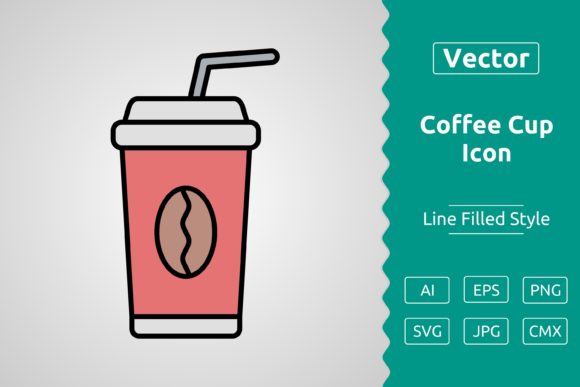 Vector Coffee Cup Filled Outline Icon for Graphics and Icons